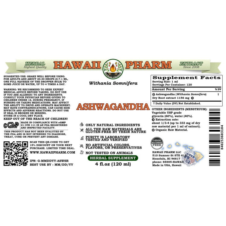Ashwagandha Alcohol-FREE Liquid Extract, Organic Ashwagandha (Withania Somnifera) Dried Root Glycerite